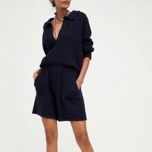 Free People Beach Black Carter Terry Sweater and Shorts Set Size Large